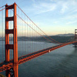 The Golden Gate Bridge in San Francisco, CA at sunset.